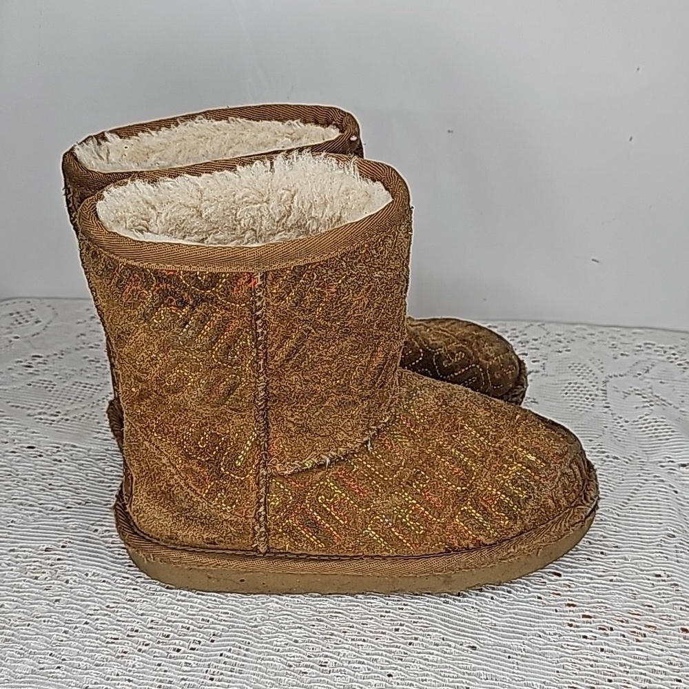 UGG Classic II graphite stitched chestnut leather faux fur pull on boots sz 13T